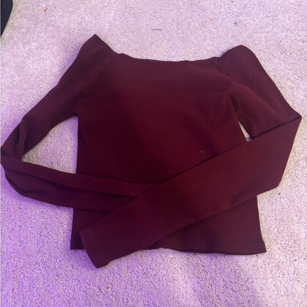 Burgundy Long Sleeve Off the Shoulder Top